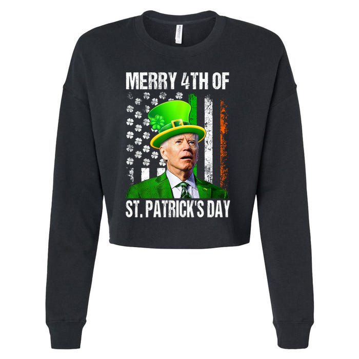 Merry 4th Of St PatrickS Day Funny Joe Biden Leprechaun Hat Cropped Pullover Crew