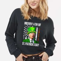 Merry 4th Of St PatrickS Day Funny Joe Biden Leprechaun Hat Cropped Pullover Crew