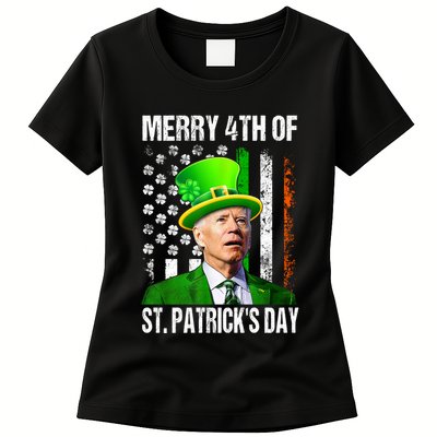 Merry 4th Of St PatrickS Day Funny Joe Biden Leprechaun Hat Womens T-Shirt