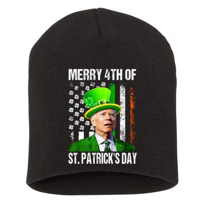 Merry 4th Of St PatrickS Day Funny Joe Biden Leprechaun Hat Short Acrylic Beanie