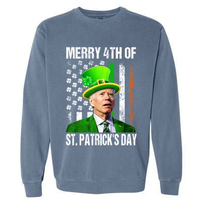 Merry 4th Of St PatrickS Day Funny Joe Biden Leprechaun Hat Garment-Dyed Sweatshirt