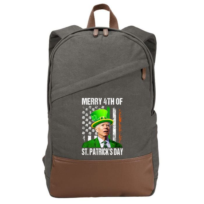 Merry 4th Of St PatrickS Day Funny Joe Biden Leprechaun Hat Cotton Canvas Backpack