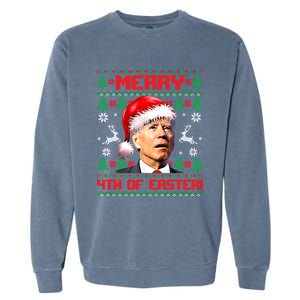 Merry 4th Of Easter Funny Joe Biden Christmas Ugly Sweater Meaningful Gift Garment-Dyed Sweatshirt