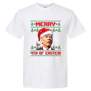 Merry 4th Of Easter Funny Joe Biden Christmas Ugly Sweater Meaningful Gift Garment-Dyed Heavyweight T-Shirt