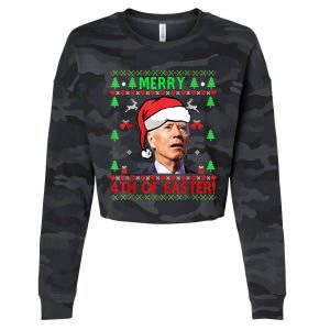 Merry 4th Of Easter Funny Joe Biden Christmas Ugly Sweater Cropped Pullover Crew