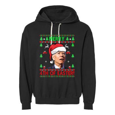 Merry 4th Of Easter Funny Joe Biden Christmas Ugly Sweater Garment-Dyed Fleece Hoodie