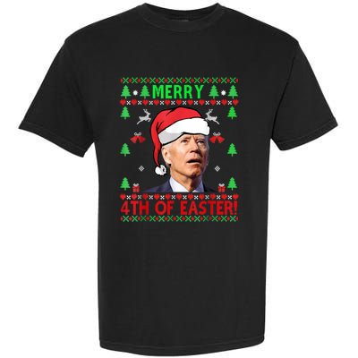 Merry 4th Of Easter Funny Joe Biden Christmas Ugly Sweater Garment-Dyed Heavyweight T-Shirt