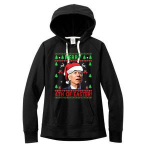 Merry 4th Of Easter Funny Joe Biden Christmas Ugly Sweater Women's Fleece Hoodie