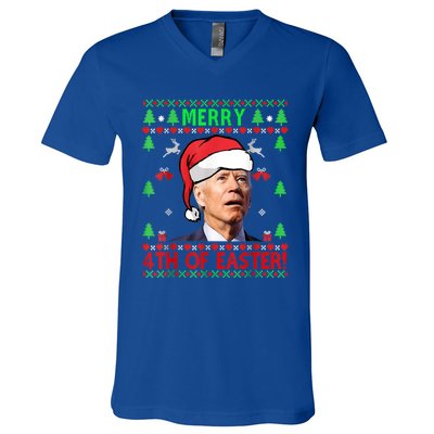 Merry 4th Of Easter Funny Joe Biden Christmas Ugly Sweater V-Neck T-Shirt