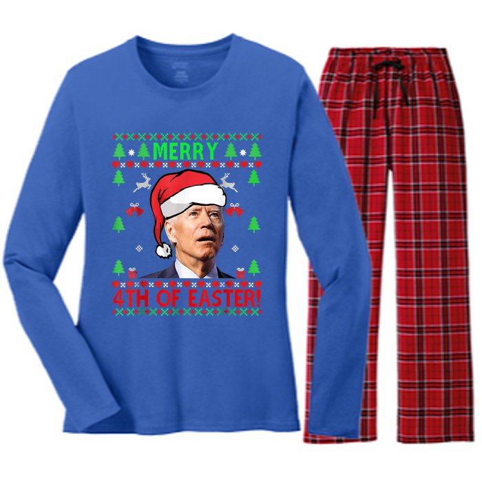 Merry 4th Of Easter Funny Joe Biden Christmas Ugly Sweater Women's Long Sleeve Flannel Pajama Set 