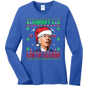 Merry 4th Of Easter Funny Joe Biden Christmas Ugly Sweater Ladies Long Sleeve Shirt