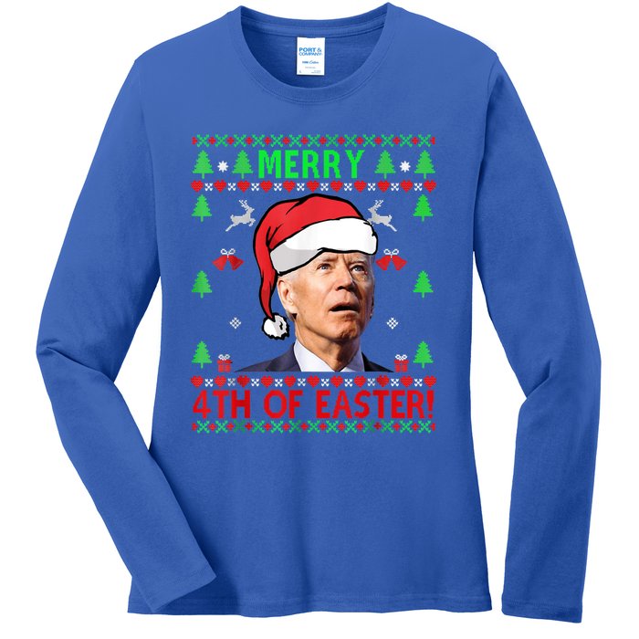 Merry 4th Of Easter Funny Joe Biden Christmas Ugly Sweater Ladies Long Sleeve Shirt