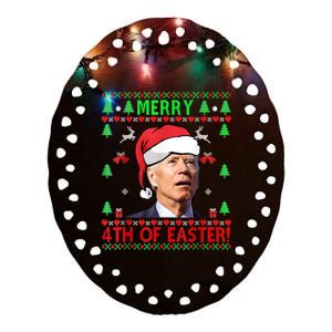 Merry 4th Of Easter Funny Joe Biden Christmas Ugly Sweater Ceramic Oval Ornament