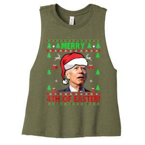 Merry 4th Of Easter Funny Joe Biden Christmas Ugly Sweater Women's Racerback Cropped Tank