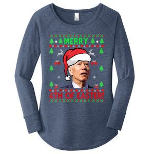 Merry 4th Of Easter Funny Joe Biden Christmas Ugly Sweater Women's Perfect Tri Tunic Long Sleeve Shirt