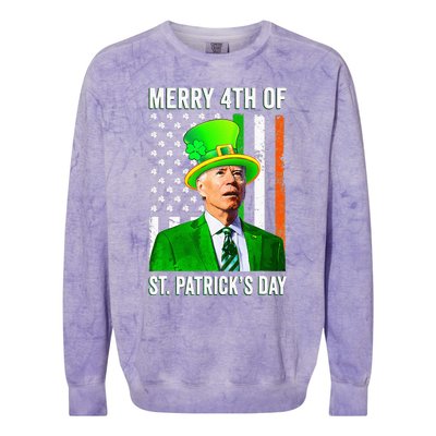 Merry 4th Of St Patrick's Day Joe Biden Leprechaun Hat Colorblast Crewneck Sweatshirt