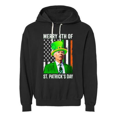 Merry 4th Of St Patrick's Day Joe Biden Leprechaun Hat Garment-Dyed Fleece Hoodie