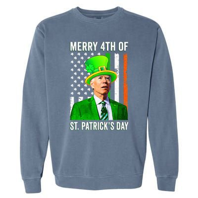 Merry 4th Of St Patrick's Day Joe Biden Leprechaun Hat Garment-Dyed Sweatshirt