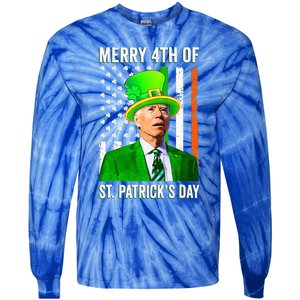 Merry 4th Of St Patrick's Day Joe Biden Leprechaun Hat Tie-Dye Long Sleeve Shirt