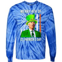 Merry 4th Of St Patrick's Day Joe Biden Leprechaun Hat Tie-Dye Long Sleeve Shirt