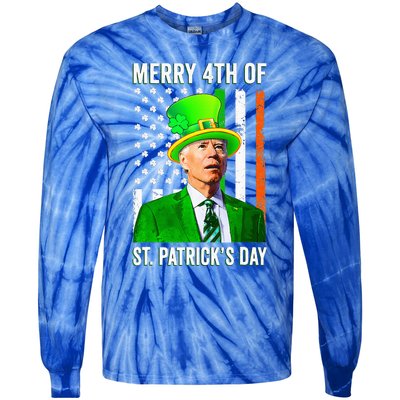 Merry 4th Of St Patrick's Day Joe Biden Leprechaun Hat Tie-Dye Long Sleeve Shirt