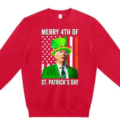 Merry 4th Of St Patrick's Day Joe Biden Leprechaun Hat Premium Crewneck Sweatshirt