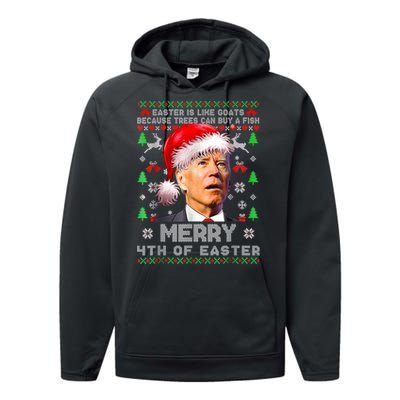 Merry 4th Of Easter Funny Biden Ugly Christmas Sweater Performance Fleece Hoodie