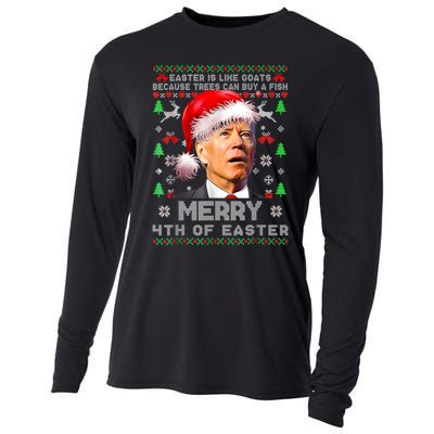 Merry 4th Of Easter Funny Biden Ugly Christmas Sweater Cooling Performance Long Sleeve Crew