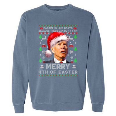 Merry 4th Of Easter Funny Biden Ugly Christmas Sweater Garment-Dyed Sweatshirt