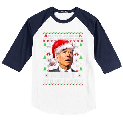 Merry 4th Of Easter Funny Biden Ugly Christmas Sweater Baseball Sleeve Shirt