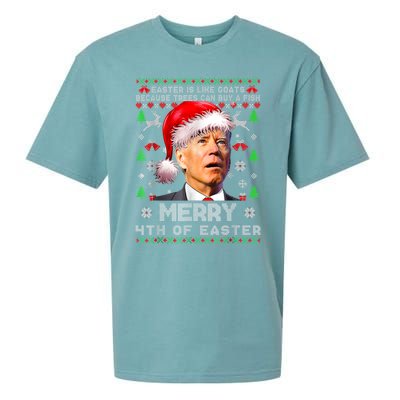 Merry 4th Of Easter Funny Biden Ugly Christmas Sweater Sueded Cloud Jersey T-Shirt