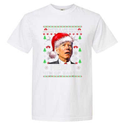 Merry 4th Of Easter Funny Biden Ugly Christmas Sweater Garment-Dyed Heavyweight T-Shirt