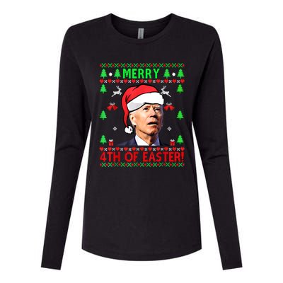 Merry 4th Of Easter Funny Joe Biden Christmas Ugly Sweater Cool Gift Womens Cotton Relaxed Long Sleeve T-Shirt