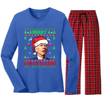 Merry 4th Of Easter Funny Joe Biden Christmas Ugly Sweater Cool Gift Women's Long Sleeve Flannel Pajama Set 