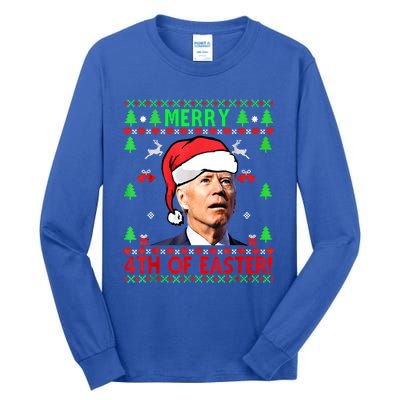 Merry 4th Of Easter Funny Joe Biden Christmas Ugly Sweater Cool Gift Tall Long Sleeve T-Shirt