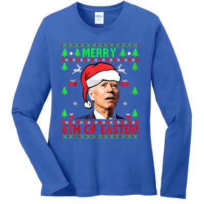 Merry 4th Of Easter Funny Joe Biden Christmas Ugly Sweater Cool Gift Ladies Long Sleeve Shirt