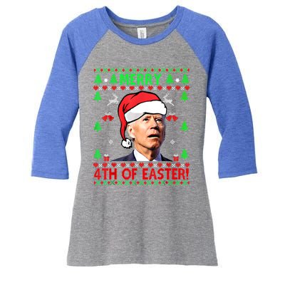 Merry 4th Of Easter Funny Joe Biden Christmas Ugly Sweater Cool Gift Women's Tri-Blend 3/4-Sleeve Raglan Shirt