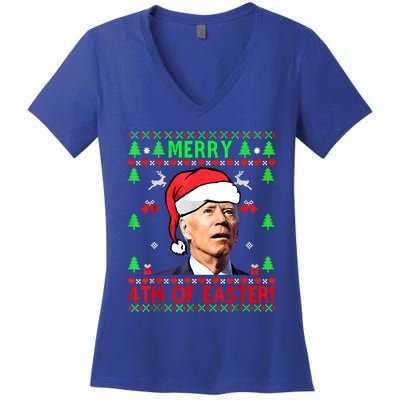 Merry 4th Of Easter Funny Joe Biden Christmas Ugly Sweater Cool Gift Women's V-Neck T-Shirt