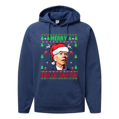 Merry 4th Of Easter Funny Joe Biden Christmas Ugly Sweater Cool Gift Performance Fleece Hoodie