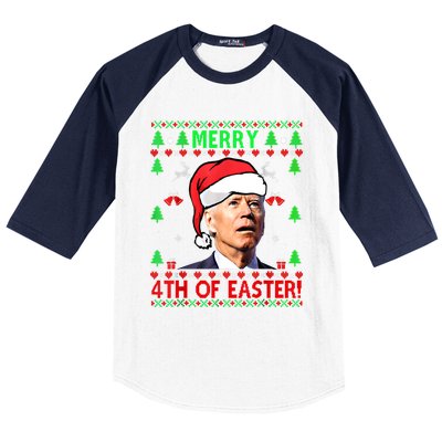 Merry 4th Of Easter Funny Joe Biden Christmas Ugly Sweater Cool Gift Baseball Sleeve Shirt