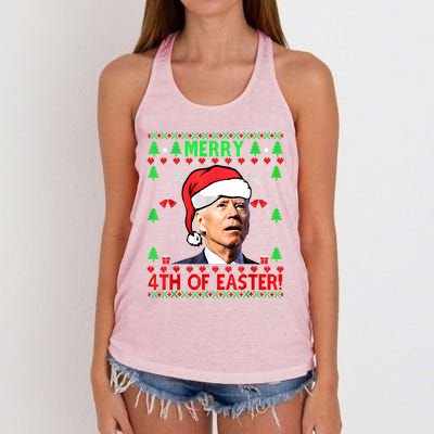 Merry 4th Of Easter Funny Joe Biden Christmas Ugly Sweater Cool Gift Women's Knotted Racerback Tank