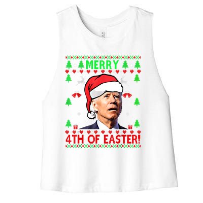 Merry 4th Of Easter Funny Joe Biden Christmas Ugly Sweater Cool Gift Women's Racerback Cropped Tank