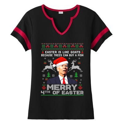 Merry 4th Of Easter Funny Biden Ugly Christmas Sweater Ladies Halftime Notch Neck Tee