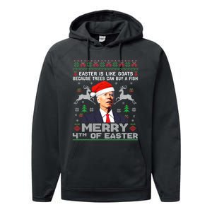 Merry 4th Of Easter Funny Biden Ugly Christmas Sweater Performance Fleece Hoodie