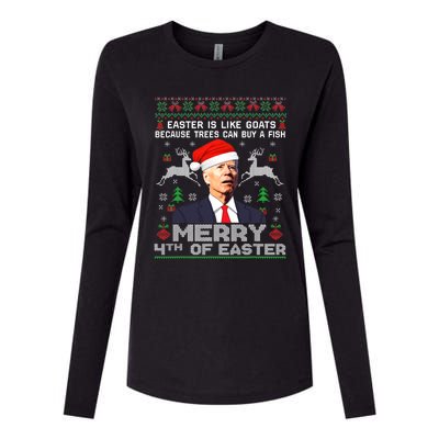 Merry 4th Of Easter Funny Biden Ugly Christmas Sweater Womens Cotton Relaxed Long Sleeve T-Shirt