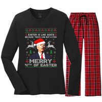 Merry 4th Of Easter Funny Biden Ugly Christmas Sweater Women's Long Sleeve Flannel Pajama Set 