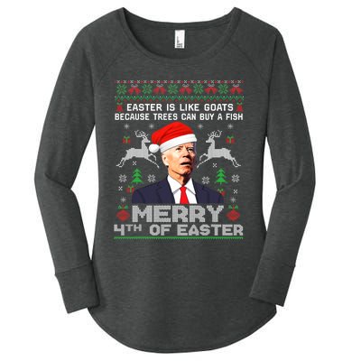 Merry 4th Of Easter Funny Biden Ugly Christmas Sweater Women's Perfect Tri Tunic Long Sleeve Shirt