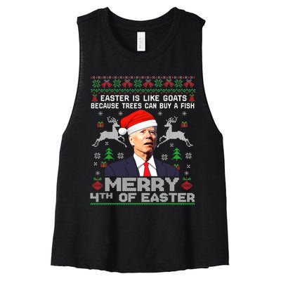 Merry 4th Of Easter Funny Biden Ugly Christmas Sweater Women's Racerback Cropped Tank