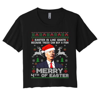 Merry 4th Of Easter Funny Biden Ugly Christmas Sweater Women's Crop Top Tee