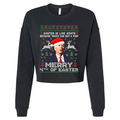 Merry 4th Of Easter Funny Biden Ugly Christmas Sweater Cropped Pullover Crew